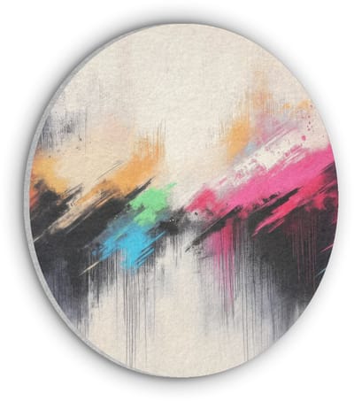 Akoestisch wandpaneel rond 30x30 cm - Vilt schilderij Dynamisch - Abstract - Kleurrijk - Zwart - Ronde akoestische panelen - Geluidsdempende wanddecoratie - Geluidsisolatie wandcirkel - Muurdecoratie geluidspanelen