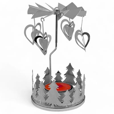 Dailygoods- Theelichthouder Roterend - Kaarshouder - Kerstdecoratie - Metaal - 13,5 cm - Piramidevormig met Ornamenten - Kaarsenhouder