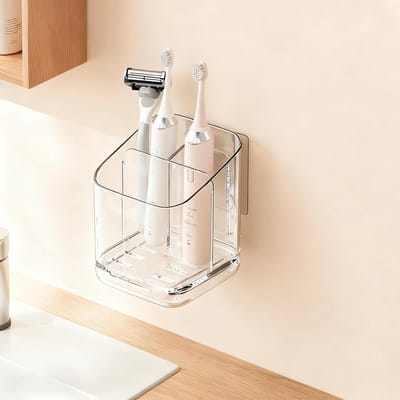 Wandmontage Tandenborstelhouder met Verdelers voor Badkamer, Afneembare en Antislip Houder voor Elektrische Tandenborstels, Badkameraccessoire met Afvoer - Transparant
