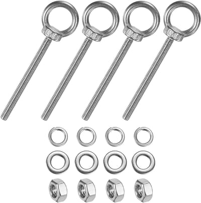 Oogbouten van roestvrij staal, M6 x 80 mm, met moer en sluitring, buitendraad, ring oogbout met schouderlengte 8,15 inch voor ophanging/bevestiging