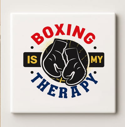 Boxing Is My Therapy – Motiverende 15x15cm Keramische Tegel voor Sportliefhebbers & Boksfans | Perfect Cadeau voor Boksers