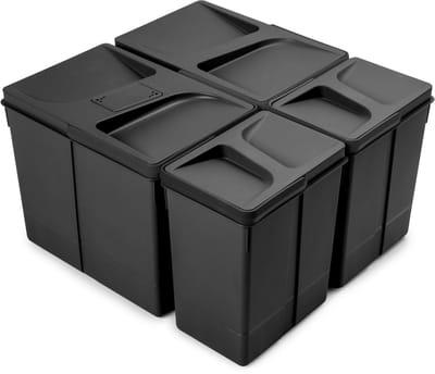 Emuca Recyclingcontainer voor keukenlade Recycle met geurdicht deksel, Hoogte 266, 2x15liter, Plastic Antracietgrijs