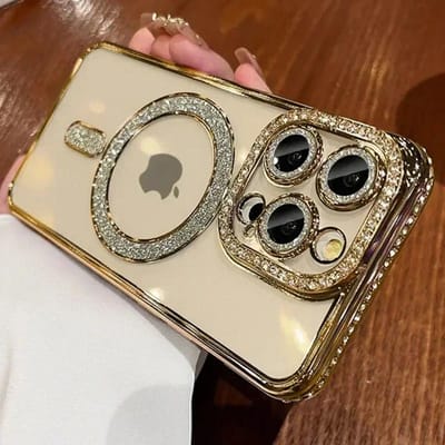 Voor Magsafe Fashion Kristal Glitter Transparant Magnetisch Hoesje Voor iPhone 15 11 12 13 14 Pro Max 16 Plus Diamant Hoes Meisje Roze Funda For iPhone 12 ProMax