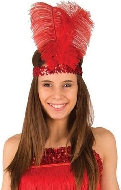Rode Charleston hoofdband met veren - voor dames - Carnaval verkleed artikelen - Roaring Twenties