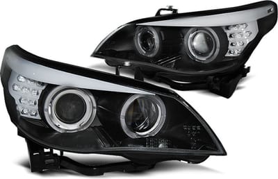 Koplampen Xenon D2S - voor BMW E60/E61 2003-2004 - LED angel eyes - zwart