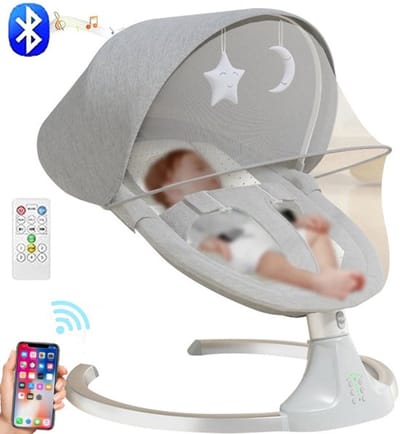 Schommelbedje - Elektrische Luxe Baby Schommelbedje - Babybedje - Wipstoel - Elektrische Schommelstoel - Babyschommel- Baby Swing - Kinderstoel - Automatisch Wiegstoel met Afstandsbediening en 5-Puntsgordel - Bluetooth - Grijs