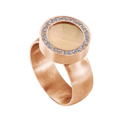 Quiges RVS Schroefsysteem Ring met Zirkonia Rosékleurig Mat 16mm met Verwisselbare Cat's Eye Perzikkleur 12mm Mini Munt