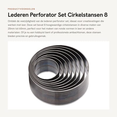 Dailygoods- Perforator Set 8 Stuks - Ronde Snijvormen - Gelegeerd Staal - Leer Snijden - Cirkelstansen - Duurzaam Materiaal - Diverse Diameters - Stansset