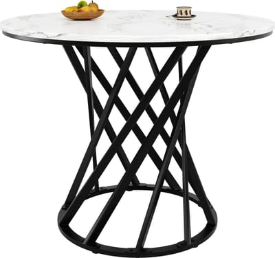 Wit Marmerlook MDF Ronde Eettafel Metalen Onderstel 80x76cm Voor Eetkamer Woonkamer