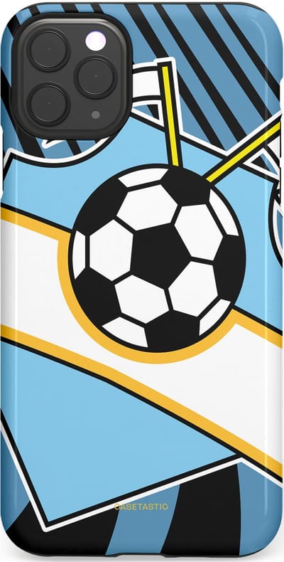 Casetastic hoesje geschikt voor Apple iPhone 11 Pro Max - Dubbellaagse bescherming - Kampioensbal - Fashion Case - Lichtblauw Zwart Wit