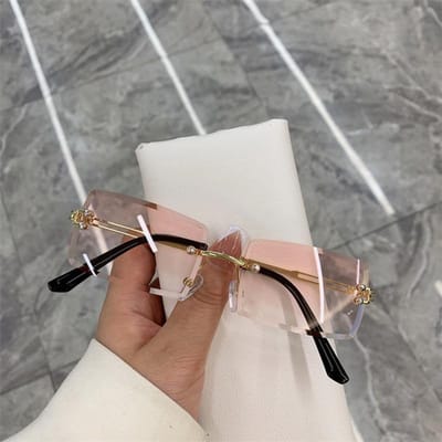 Mode Vintage Zonnebril Randloos Montuurloos Rechthoekige Glazen Verloop UV400 Zomer Reizen Zonnebrillen Voor Vrouwen