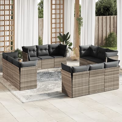 vidaXL - 12-delige - Loungeset - met - kussens - poly - rattan - lichtgrijs
