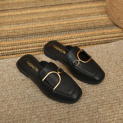 Dames Metalen Gesp Decor Vierkante Neus Mules Pantoffels Instappers Elegante Comfortabele Schoenen voor Kantoor Feest Dagelijks Gebruik 39 brown