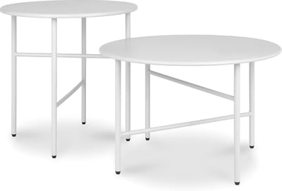 Ronde Bijzettafel Set van 2 - Metaal Wit - Krasbestendig en Lichtgewicht - Stabiele Tuintafel voor Binnen en Buiten