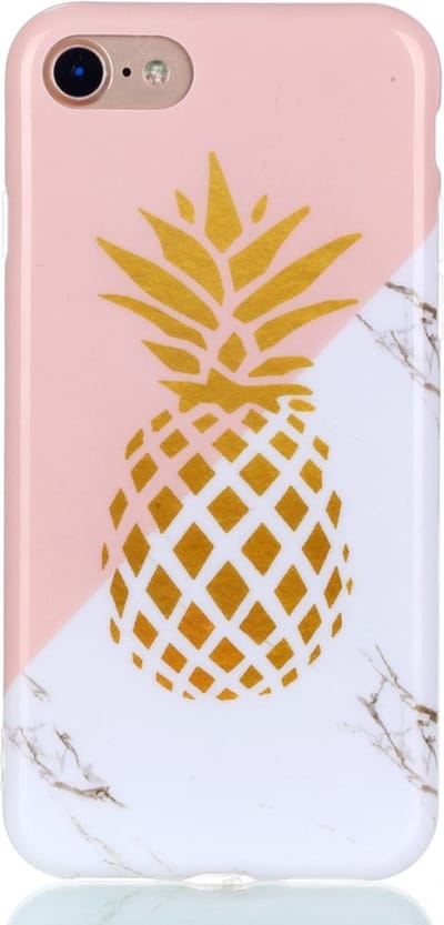 Peachy Gold Ananas Marmer Case geschikt voor iPhone 6 6s hoesje - Roze Wit Goud