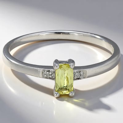 Cavill - Zilveren ring met Xia-apatiet 0,29 ct en 2 Afrikaanse diamanten 0,006 ct - 925 sterling zilver - Antiek slijpsel - Elegante moderne ring