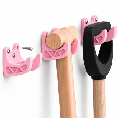 3 Stuks Universele Tuinhouder - Wandhaak Voor Tuingereedschap - Bezemhouder - Schop Houder - Ophangsysteem Garage & Schuur - Tot 35mm Steel - Roze