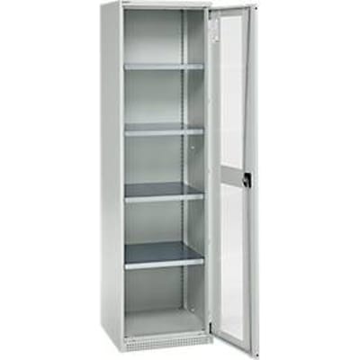 Schäfer Shop Genius metalen materiaalkast FS, met kijkvenster, ventilatiegaten, B 545 x D 520 x H 1950 mm, 5 OH, tot 250 kg, lichtgrijs/lichtgrijs