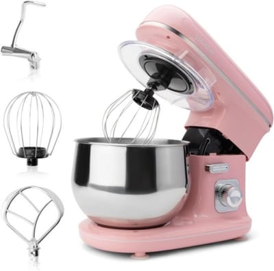 Thuys - Keukenmachine Roze - 1100W - 5 Liter RVS Kom - Spatbescherming - voor Kneden - Mixen en Bakken Thuis