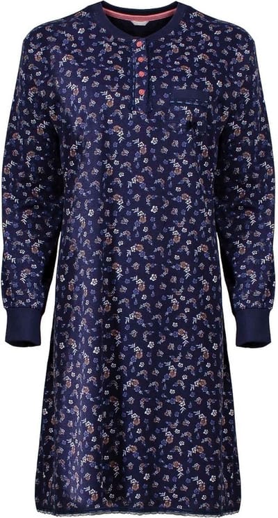 Tenderness Dames Nachthemd - Bloemen Patroon - Katoen - Blauw - Maat S