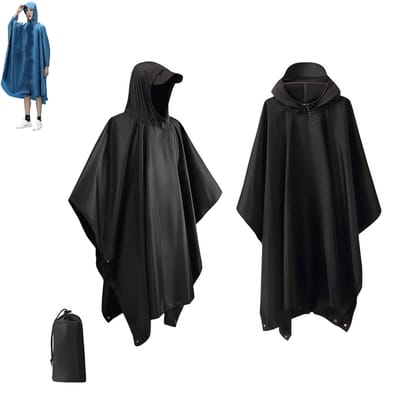 KZQ Waterdichte regenponcho met opbergtas sneldrogend winddicht unisex one size zwart voor fietsen