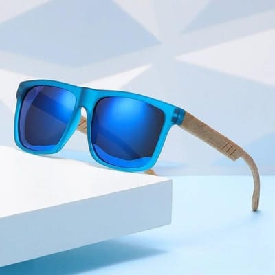 Bamboe Outdoor UV400 Zonnebril Unisex Retro Mode Vierkant Montuur Zonnebrillen Brillen Mannen Vrouwen Houten Sport Zonnebrillen blue