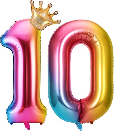 Reusachtige Folie Ballonnen met Kroon - Cijferballon 10 voor Feest en Verjaardag - 101 cm Hoog