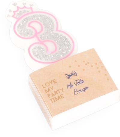 ARTYFETES - Verjaardagskaars cijfer 3 prinses 5,8 cm met glitters