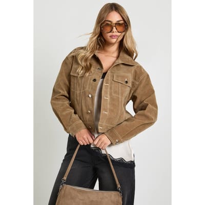 boohoo Dames Suede-look jas met contrasterende stiksels | Taupe | Maat: 10