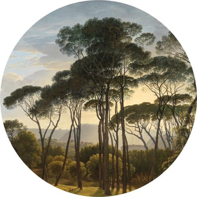Schilderij Woonkamer - Muurcirkel Parasoldennen No1 - buiten en binnen - oude meesters - tuindecoratie - Ø 50 cm