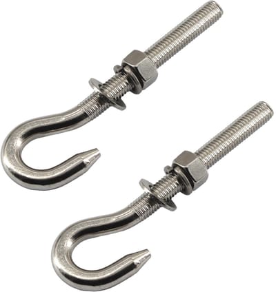 Dailygoods- Oogbout 12mm Rvs - 2 Stuks - Lange Schacht - Moer - Wasmachines - Corrosiewerend - Haakbout