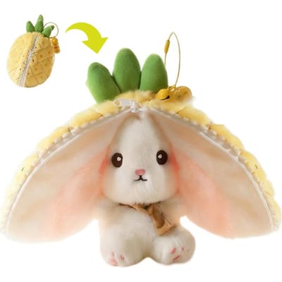 Schattige Afpelbare Fruit Konijn Pluche Speelgoed Kawaii Aardbei Ananas Durian Konijn Knuffeldier Pop Zacht Hangend Speelgoed Kinder Cadeau beige