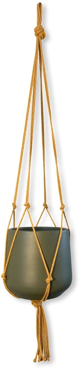 Minimalistische Plantenhanger - Kies kleur en lengte - Okergeel - 70 cm lang - Katoenkoord - Geschikt voor Pot met Diameter t/m 15 cm - Handgemaakt in ons Macramé Atelier - Prijs per Stuk - Let op: Exclusief Pot - Inclusief Verzendkosten