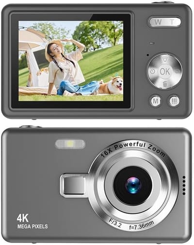 Camera - Digitale camera 1080p Full HD 44MP met 2,4 inch LCD-scherm - 16x digitale zoom - Compacte draagbare vlogcamera - Met 32 ​​GB SD-kaart - Voor kinderen - Tieners - Studenten en beginners (grijs)