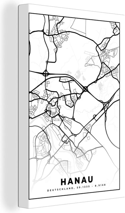 Canvas Schilderij Stadskaart - Plattegrond - Hanau - Kaart - 20x30 cm - Wanddecoratie