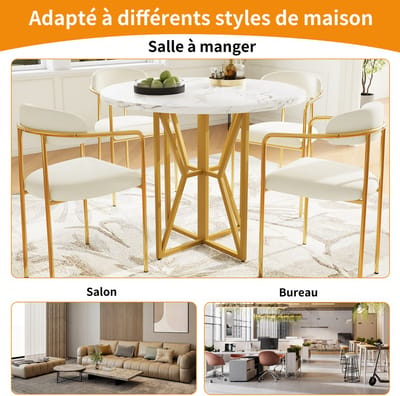 STILVORA Eettafel - Rond 80x80x76 Cm - Marmerlook MDF Blad Met Gouden Poten - Verstelbare Pootjes En 60Kg Draagkracht - MDF+Metaal - Goud