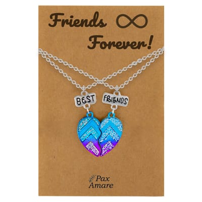 BFF Ketting voor 2 ' Friends Forever' - Magnetisch Best Friends Hartje - Vriendschapsketting op Cadeau Kaartje - 45cm + 5cm verstelbaar - Zilverkleurig - Best Friends Hanger - Pax Amare