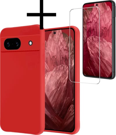 Hoesje - Met Screenprotector - Geschikt voor Google Pixel 8a - Sterk & Shockproof - Back Cover - Siliconen Case - Telefoon Hoes - Rood