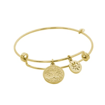 CO88 Collection 8CB-91312 Stalen Armband met Hangertjes - Levensboom - 16mm - 10mm - One size - Staal - Goudkleurig