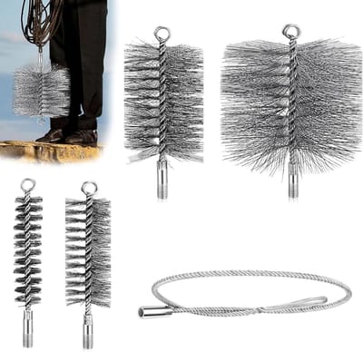 Set van 5 Schoonmaakborstels voor Kachelpijpen en Schouwen - Inclusief 30/50/80/150mm Borstels en 1M Slang voor Effectieve Schoorsteenreiniging