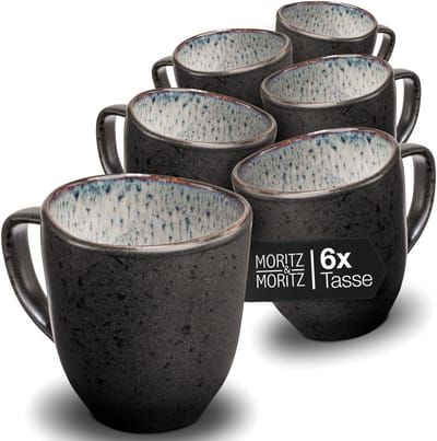 Moritz & Moritz ORGANIC Koffiekopjes Set - 6-delig Koffiebeker met Oor - 380 ml - Keramiek - Grijs