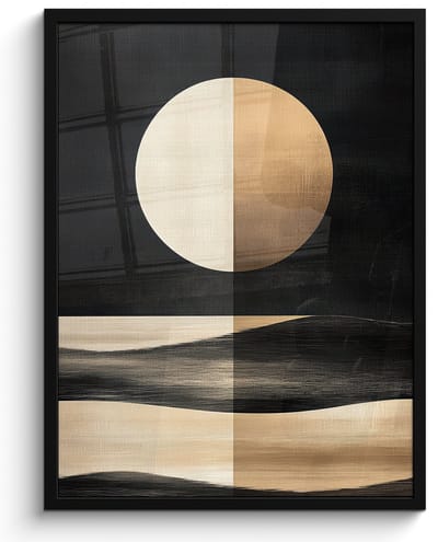 Poster in lijst - Fotolijst 50x70 cm - Posters - Maan - Cirkel - Goud - Posterlijst zwart - Decoratie - Wanddecoratie woonkamer - Muurdecoratie slaapkamer