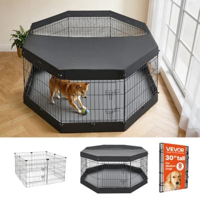 VEVOR Puppyren, Puppyverblijf, 76 cm, 8-Delige Set met Deksel en Vloermat, Speelplek voor Middelgrote Honden, Katten en Andere Kleine Dieren, Opvouwbaar, Veelzijdig Te Gebruiken Dankzij de Verschillende Vormen
