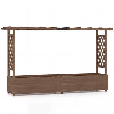 Plantenbak met klimrek - Bloembak - Weerbestendig - Met trellis - Buiten - Hout - Plantenrek - Rechthoekig - Bruin