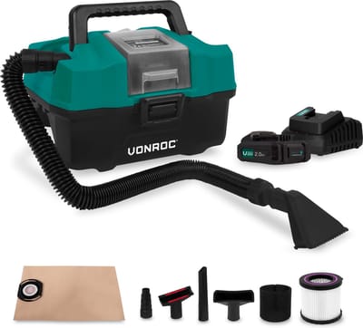 VONROC Compacte alleszuiger / stofzuiger - 20V - Incl. Diverse accessoires, 2x 2.0Ah accu en snellader