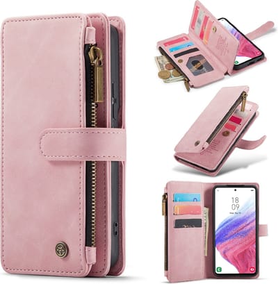 Casemania Hoesje Geschikt voor Samsung Galaxy A34 5G - Pale Pink - Luxe Portemonnee Book Case met Rits