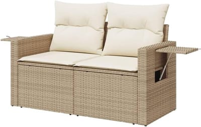 Tuinbank - Loungebank buiten - Ontspannen in tuin - Met bijzettafel - 2-zits - beige