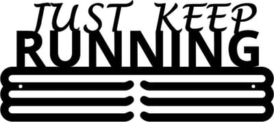 Just Keep Running 3bars Medaillehanger zwarte coating - staal - (35cm breed) - Nederlands product - sportcadeau - medalhanger - medailles - atletiek - hardlopen - muurdecoratie