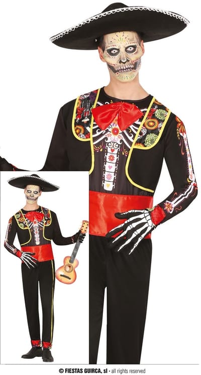 Fiestas Guirca - Herenkostuum mariachi skeleton - S - Carnavalskleding - Carnaval - carnavalskleding 2027 - Carnaval kostuum