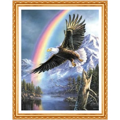 Diamant broderie aigle ciel volant neige montagne diamant peinture point de croix rond forage décor 20X30CM gray